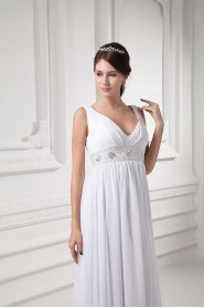 Chiffon V Neckline Column Gown with Embroidery