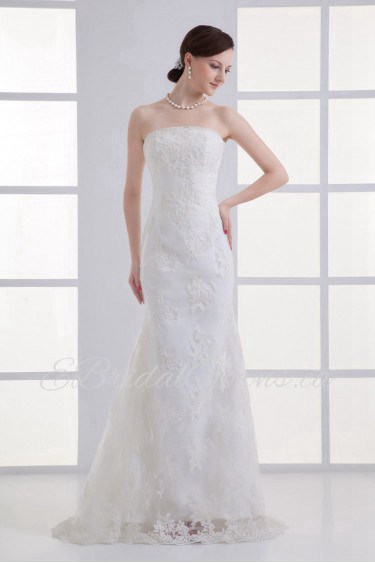 Satin and Net Strapless Sheath Gown with Embroidery