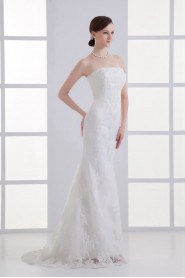 Satin and Net Strapless Sheath Gown with Embroidery