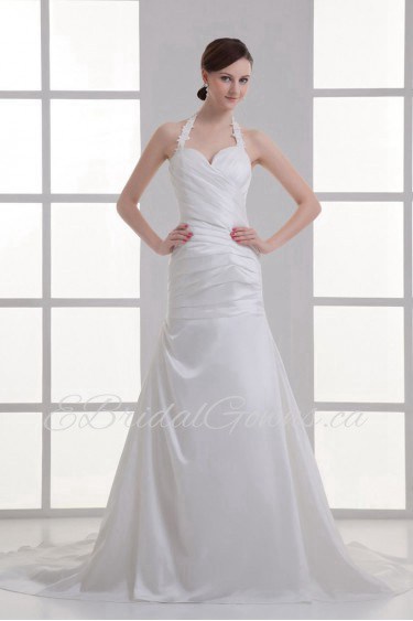 Satin Sheath Gown with Crisscross Ruched Bodice