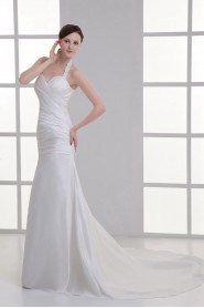 Satin Sheath Gown with Crisscross Ruched Bodice