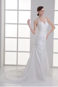 Satin Sheath Gown with Crisscross Ruched Bodice