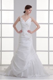 Taffeta V Neckline Sheath Gown with Embroidery