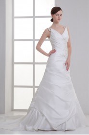 Taffeta V Neckline Sheath Gown with Embroidery