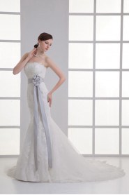 Satin and Net Strapless Sheath Gown with Sash