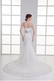 Satin and Net Strapless Sheath Gown with Sash