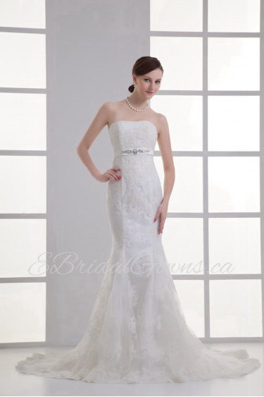 Strapless Sheath Gown with Embroidery