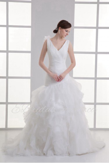 Organza Sheath Gown with Hamd-made Flower