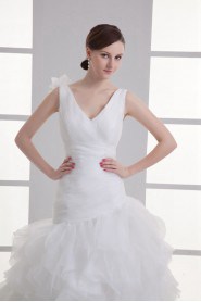 Organza Sheath Gown with Hamd-made Flower