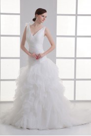 Organza Sheath Gown with Hamd-made Flower