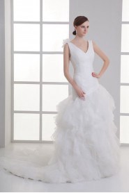 Organza Sheath Gown with Hamd-made Flower