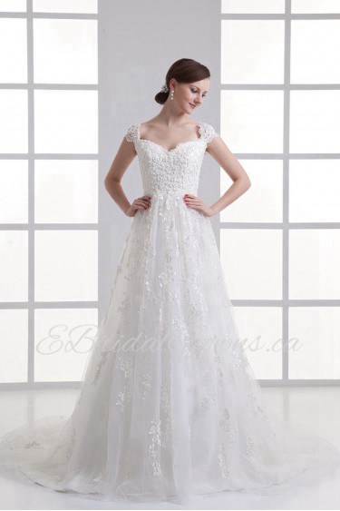 Organza Sweetheart Sheath Gown with Cap Sleeves