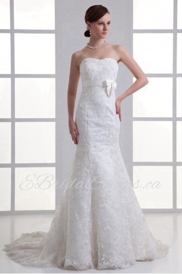 Satin and Net Sweetheart Sheath Gown with Embroidery