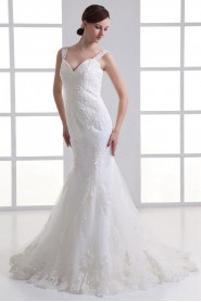 Satin and Net Sheath Gown with Embroidery