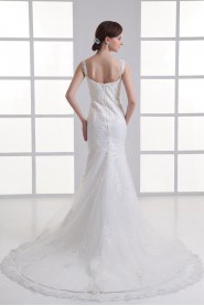 Satin and Net Sheath Gown with Embroidery