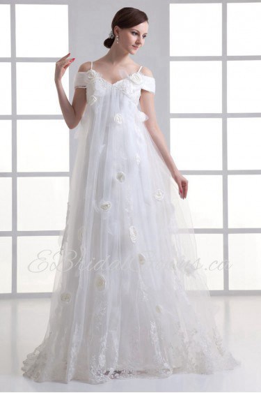 Satin and Net Column Gown with Embroidery