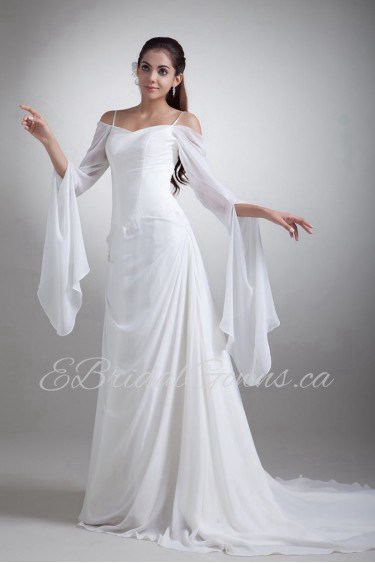 Chiffon Column Gown with Long Sleeves