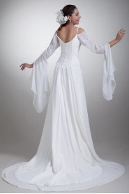 Chiffon Column Gown with Long Sleeves