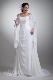 Chiffon Column Gown with Long Sleeves