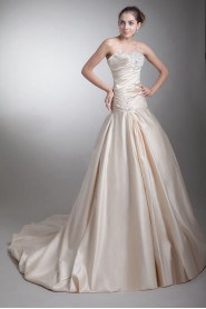 Satin Strapless Sheath Gown with Embroidery