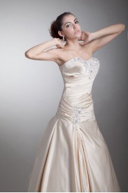 Satin Strapless Sheath Gown with Embroidery