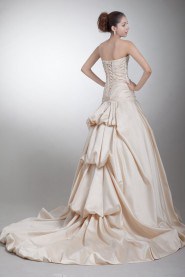 Satin Strapless Sheath Gown with Embroidery