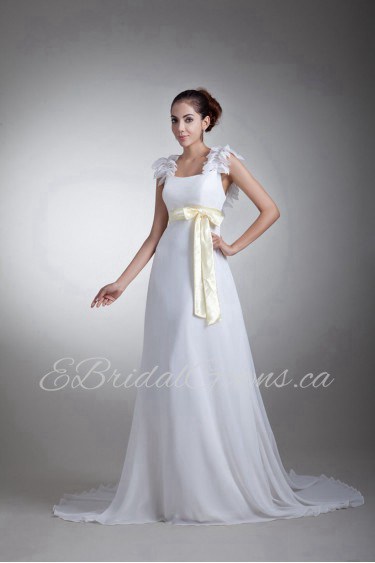 Chiffon and Satin Column Gown with Sash