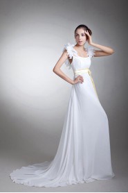 Chiffon and Satin Column Gown with Sash