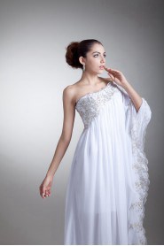 Chiffon Asymmetrical Column Gown with Embroidery