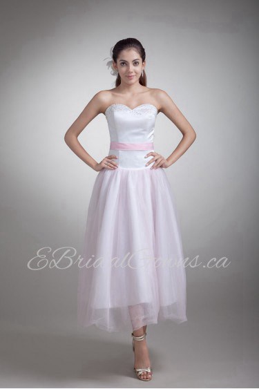 Organza and Satin Sweetheart Tea-Length Dress