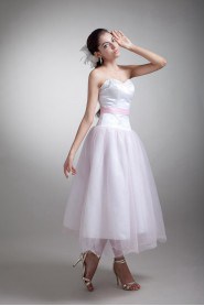 Organza and Satin Sweetheart Tea-Length Dress