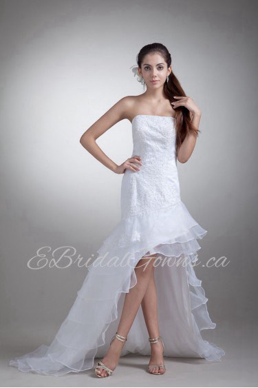 Organza Strapless Sheath Gown with Embroidery