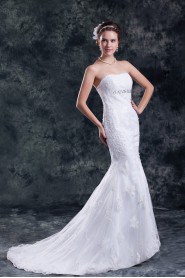 Satin and Net Strapless Sheath Gown with Embroidery