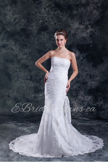 Lace Strapless Sheath Gown with Embroidery