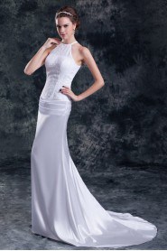 Chiffon and Satin Column Gown with Jewel