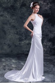 Chiffon and Satin Column Gown with Jewel