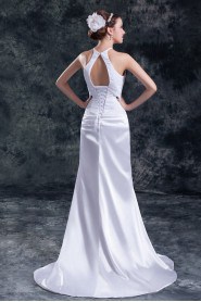 Chiffon and Satin Column Gown with Jewel