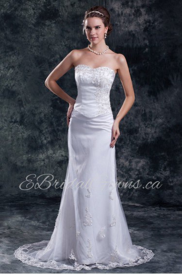 Net Sweetheart Sheath Gown with Embroidery