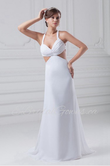 Chiffon and Satin Column Gown with Straps