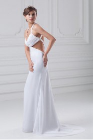 Chiffon and Satin Column Gown with Straps