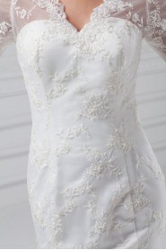 Lace V-Neck Sheath Gown with Half-Sleeves