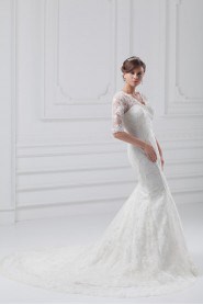 Lace V-Neck Sheath Gown with Half-Sleeves