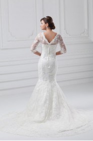 Lace V-Neck Sheath Gown with Half-Sleeves