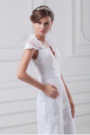 Lace V-Neck Sheath Gown with Cap Sleeves