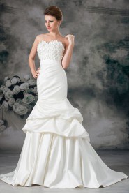 Satin Sweetheart Sheath Gown with Embroidery