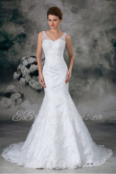 Lace V-Neck Sheath Gown