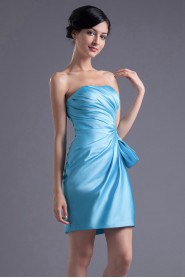 Satin Strapless Short Dress with Gathered Ruched Bodice