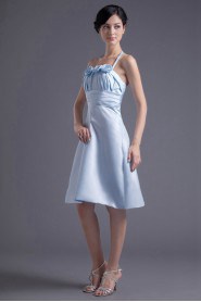 Satin Halter Knee Length Dress with Hand-made Flowers