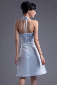 Satin Halter Knee Length Dress with Hand-made Flowers