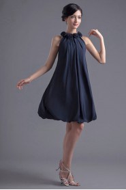 Chiffon Jewel Short Dress with Hand-made Flowers